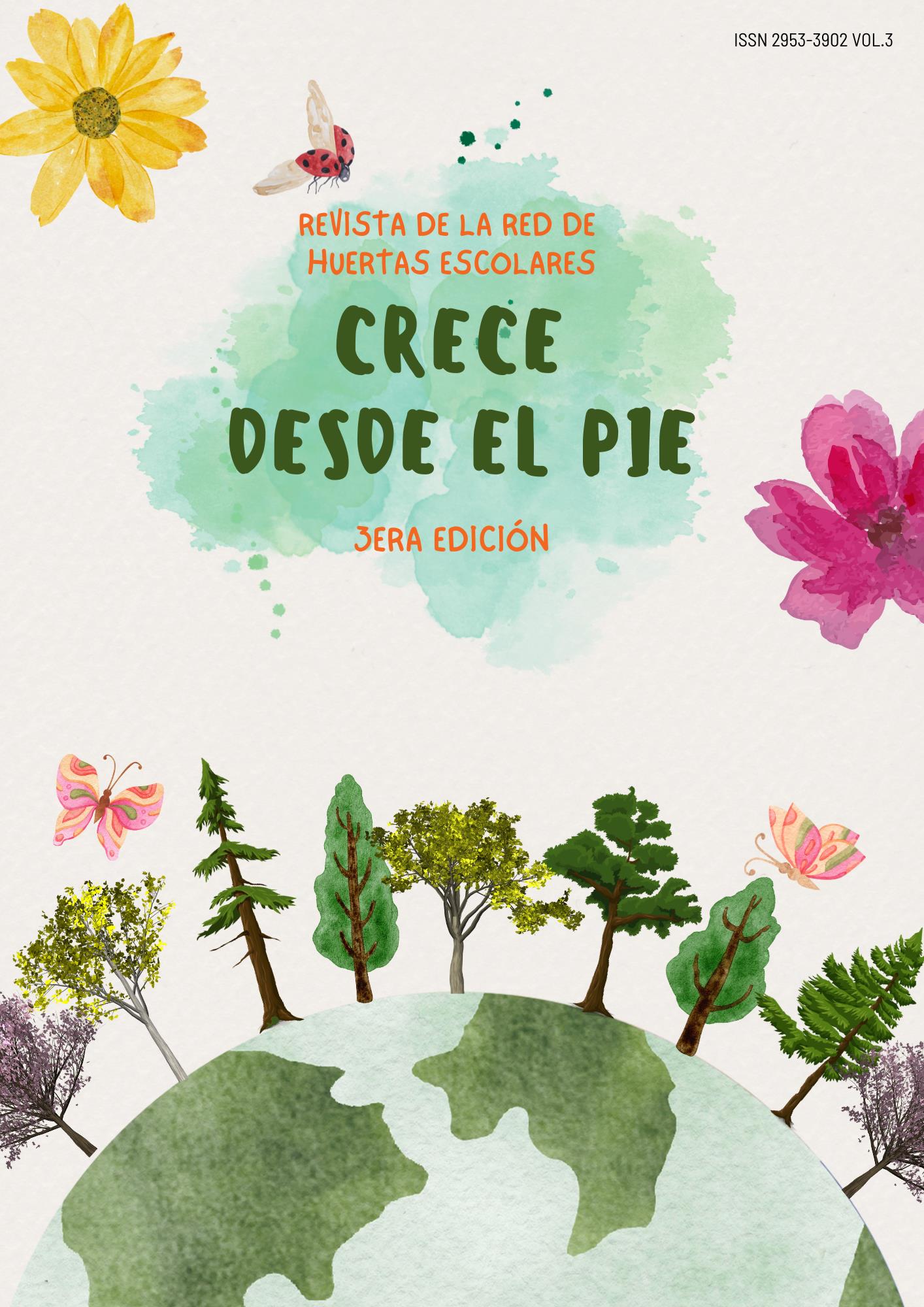 Tapa de la revista de la red de huertas escolares "crece desde el pie", tercera edición.
