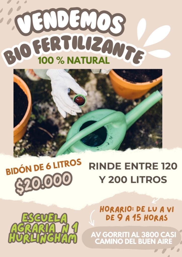 Biofertilizante 100% natural elaborado por la escuela agraria de Hurlingham, Buenos Aires.